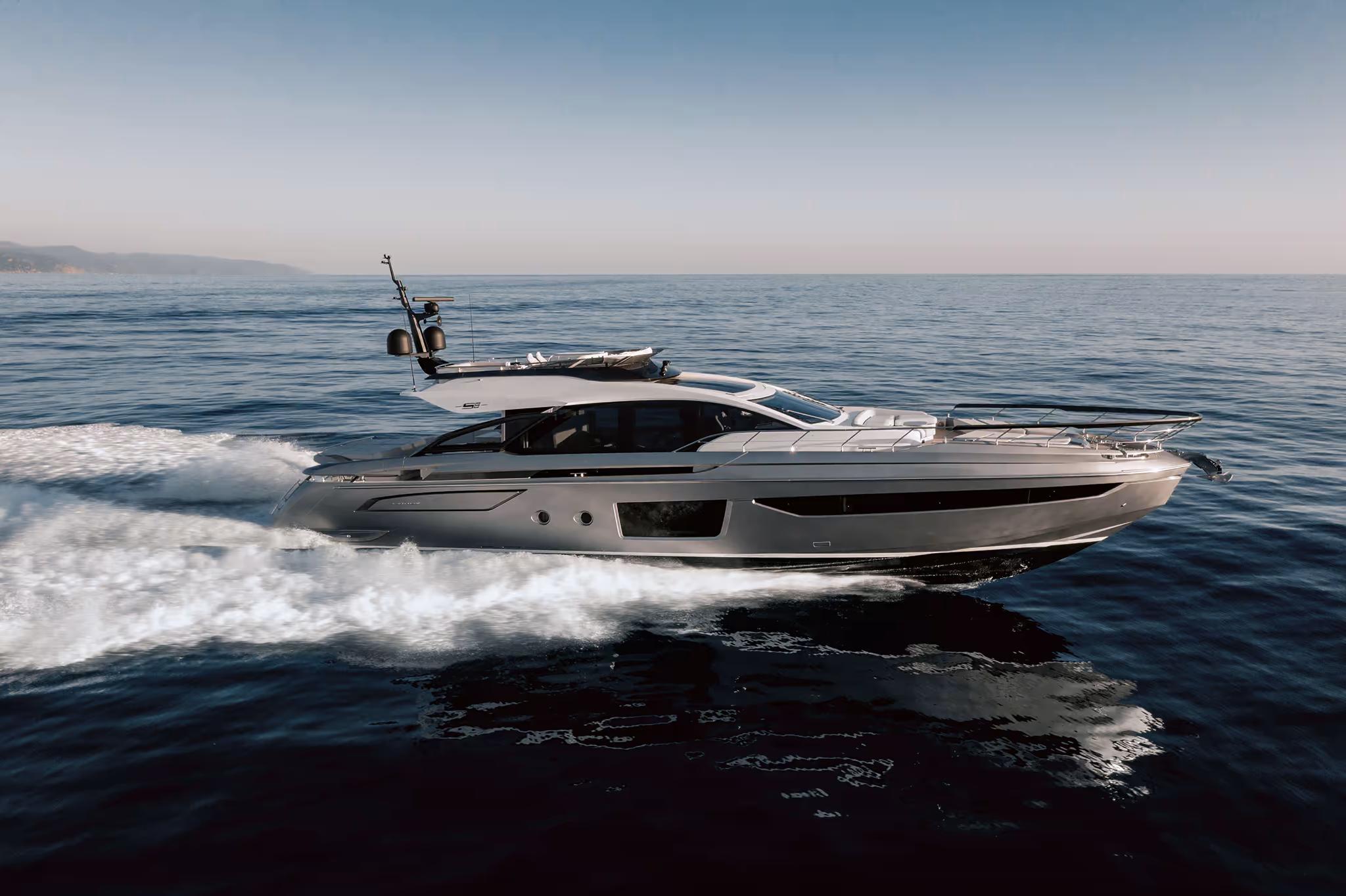 Azimut S8 Length overall 24,63 m (80’ 10’’) Beam max 5,55 m (18’ 3’’) Cabins 4 + 2 crew Find out more