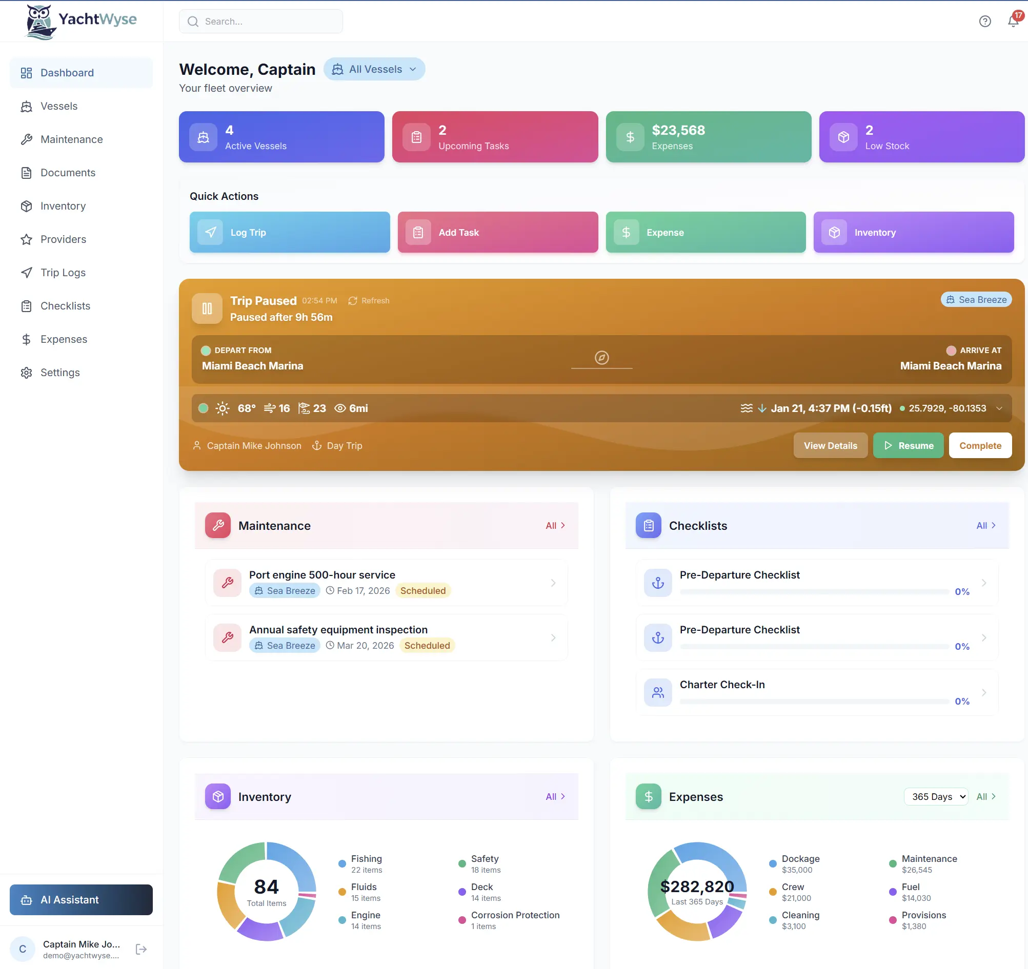 YachtWyse Dashboard - AI-Powered Yacht Management Platform